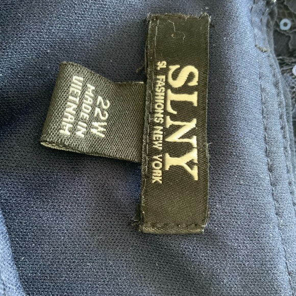 SLNY Plus Size Round Neck Beaded Sequin Long Dress, Size 22W, NWT, Navy Blue - Picture 5 of 6